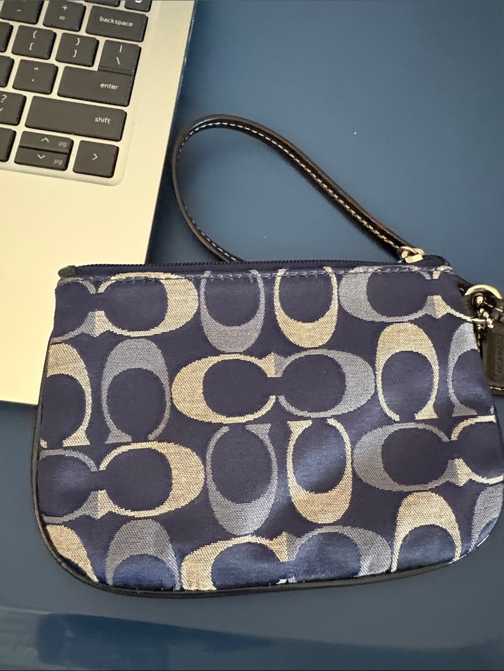 Coach Navy and Khaki Signature C Wristlet - Picture 3 of 10